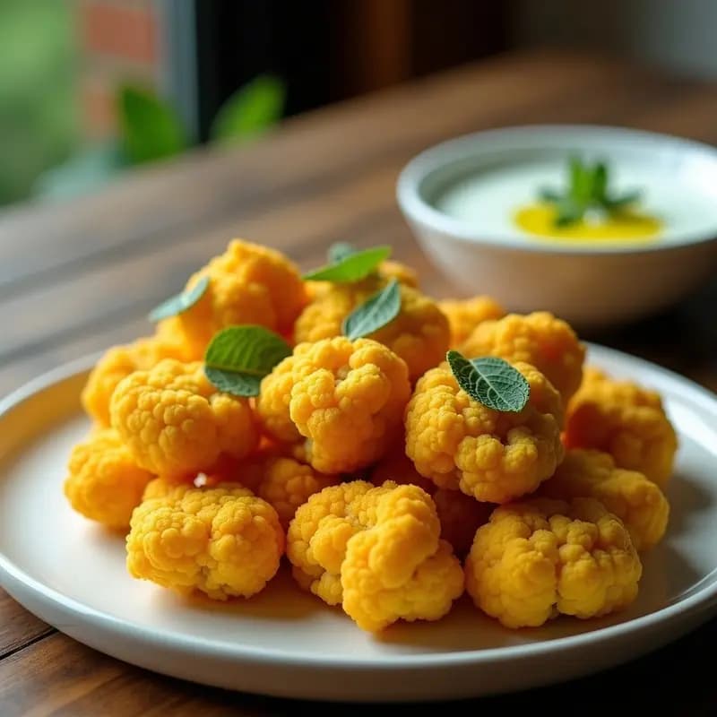 Nuggets de Coliflor y Cúrcuma con Salsa de Yogur y Menta: Snack Antiinflamatorio