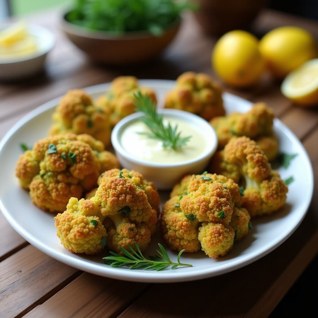 Nuggets de Coliflor con Costra de Pistacho y Salsa de Limón y Eneldo: Receta Vegana en Airfryer