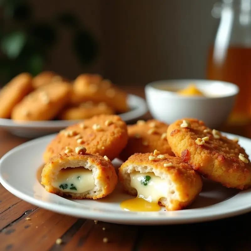 Nuggets de Pollo Crujientes con Queso Azul y Salsa de Miel: RecetaExpress para Antojos Irresistibles