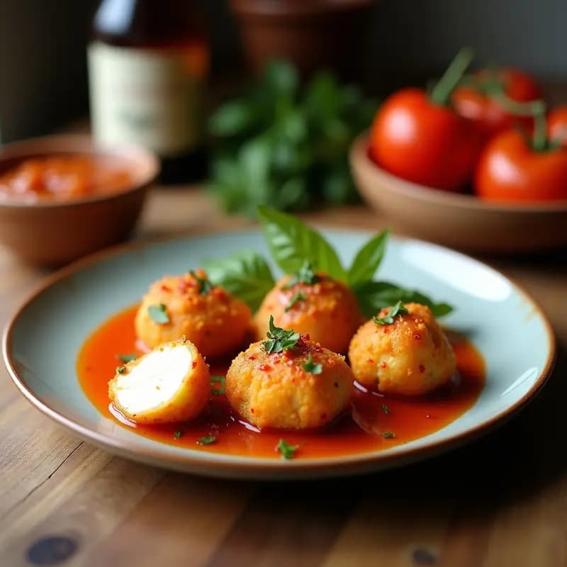 Nuggets de Mozzarella rebozados con Salsa de Tomate y Albahaca: Bocados Italianos