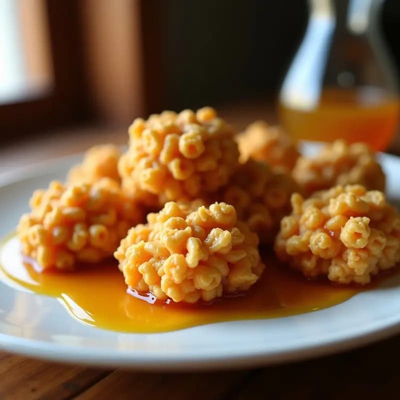 Nuggets de Pollos rebozados en Cereales de Desayuno y Bañados en Salsa de Miel Mostaza: Crujientes y Dulces
