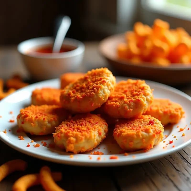 Nuggets de Pollo con Covertura de Cheetos: Crujiente Roja que Enciamará a Todos