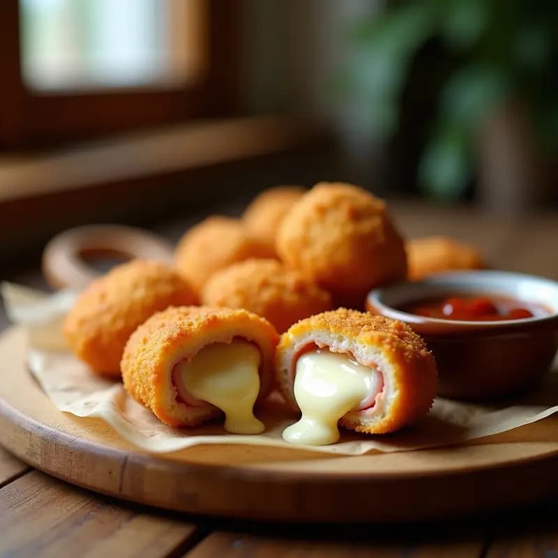 Nuggets de Pollo Rellenos de Queso Mozzarella y Jamón Cocido: Aperitivo Crujiente que Explota en el Paladar