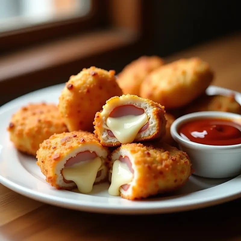 Nuggets de Pollo Rellenos de Queso Mozzarella y Jamón York: Receta Crujiente por Fuera y Líquida por Dentro