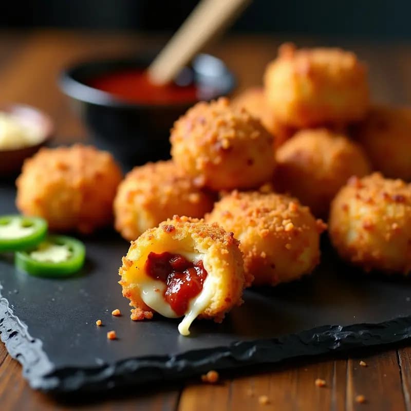 Nuggets de Queso Mozzarella y Chorizo Rellenos de Salsa Picante: Crujientes por Fuera y Explosivos por Dentro