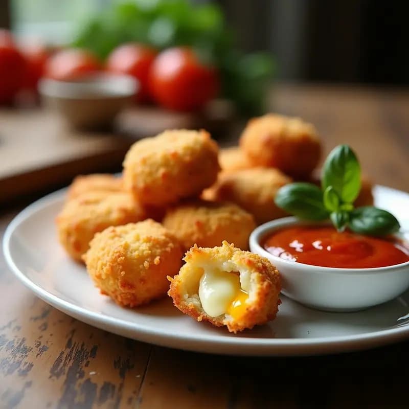 Nuggets de Queso Mozzarella Em panizados con Salsa de Tomate Casera: Aperitivo Infalible