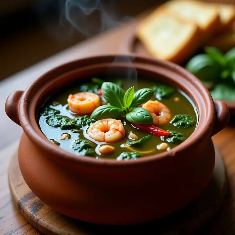 O Ewé de espinacas y camarones: Sopa Nigeriana con Cacahuetes y Chile Scotch Bonnet