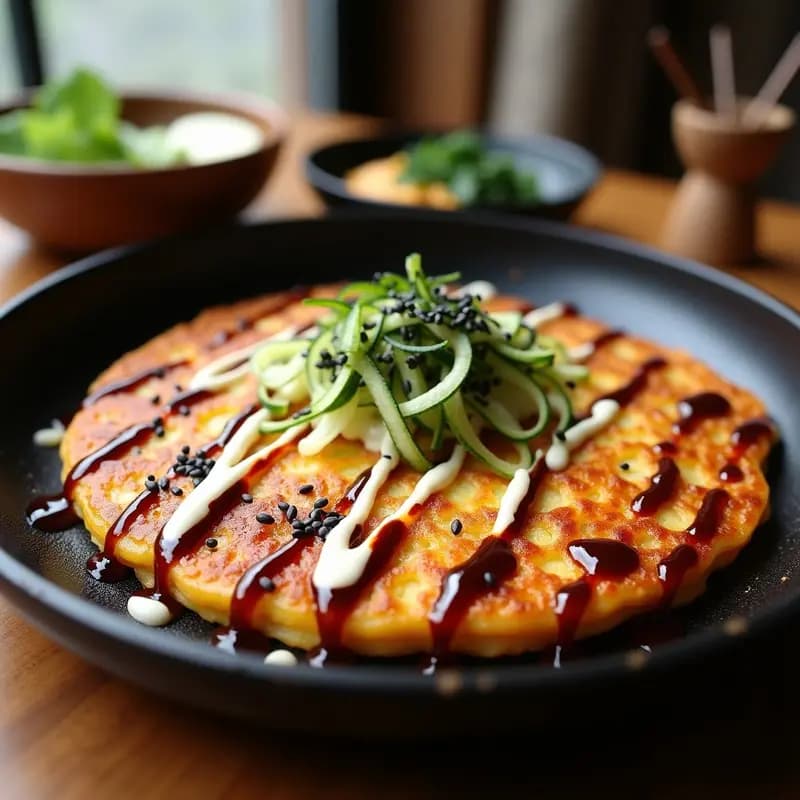 Okonomiyaki de Calabacín y Camarones: Receta Japonesa de desayuno o cena en sartén