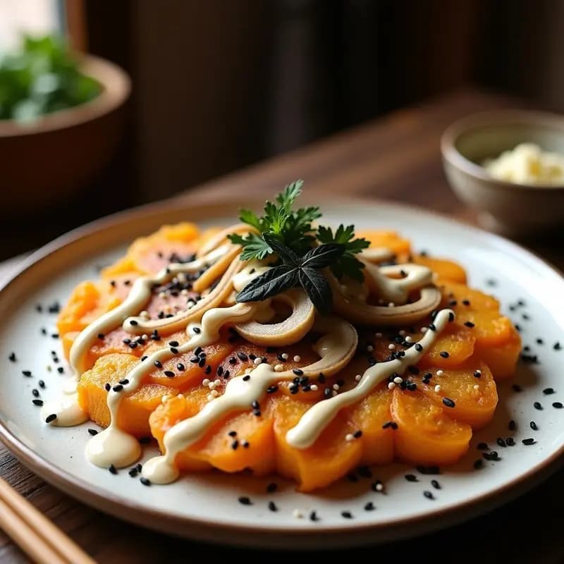 Okonomiyaki de Calabaza y Champiñones: Receta Japonesa Vegetariana en Sartén