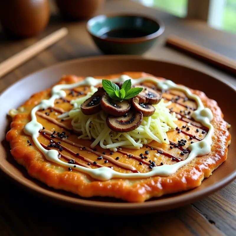 Okonomiyaki Japonés con Col y Champiñones: Tortilla Tradicional Vegana y Sin Gluten