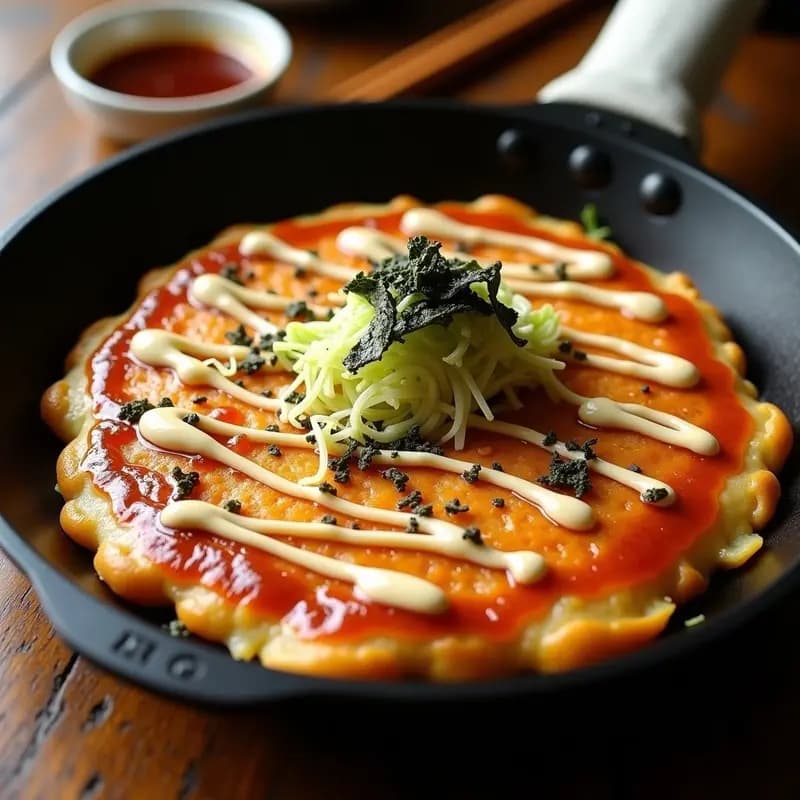 Okonomiyaki de Col y Chanchamito: Receta Japonesa Salada y Dulce en Sartén