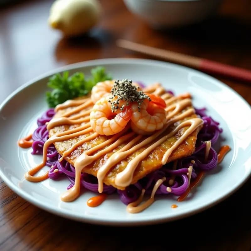 Okonomiyaki de Col Morada y Gambas: Receta Japonesa en Airfryer Sin Harina de Trigo