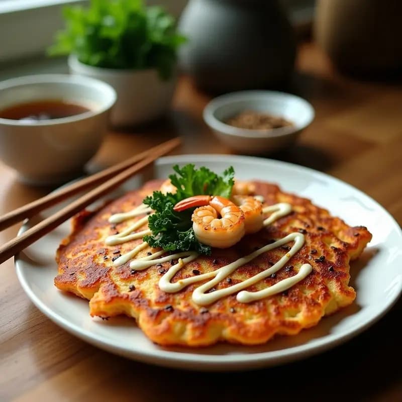 Okonomiyaki de Col Rizada y Camarones: Tortilla Japonesa Crispy en Airfryer