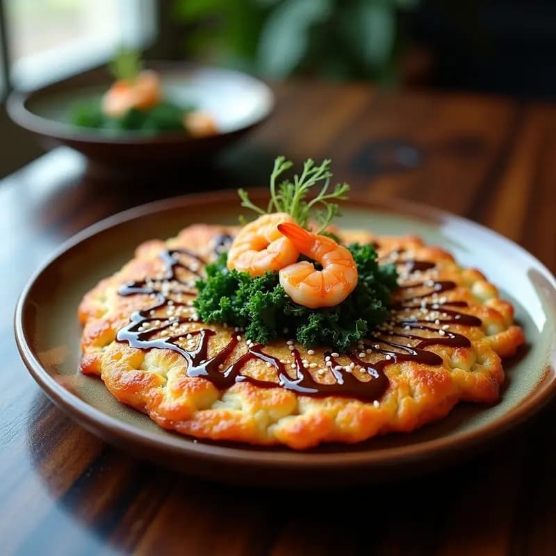 Okonomiyaki de Col Rizada y Camarones: Tortita Japonesa Saludable y Crujiente