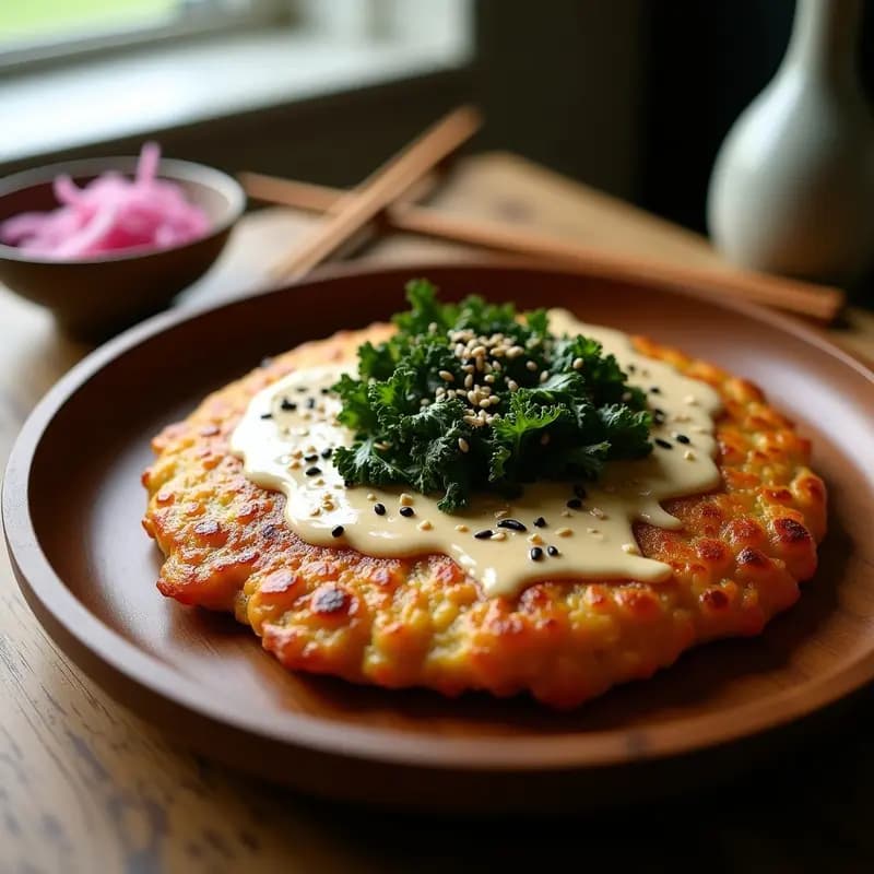 Okonomiyaki de Col Rizada y Champiñones: Tortilla Japonesa Salada y Crujiente