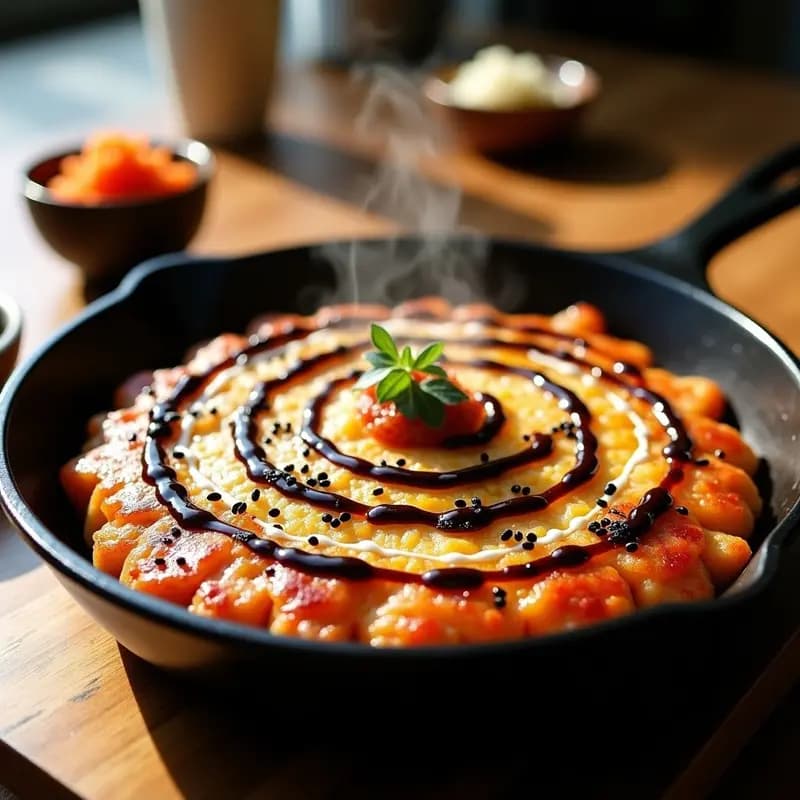 Okonomiyaki de Col Rizada y Kimchi: Receta Japonesa Vegana en Sartén