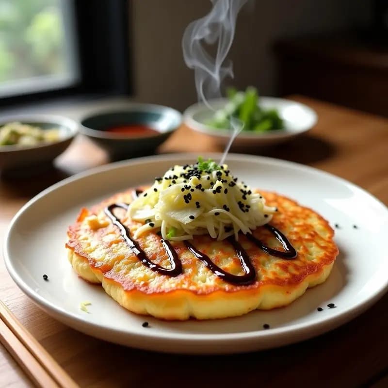 Okonomiyaki de Col y Tofu: Tortilla Japonesa Salada con Salsa Umami