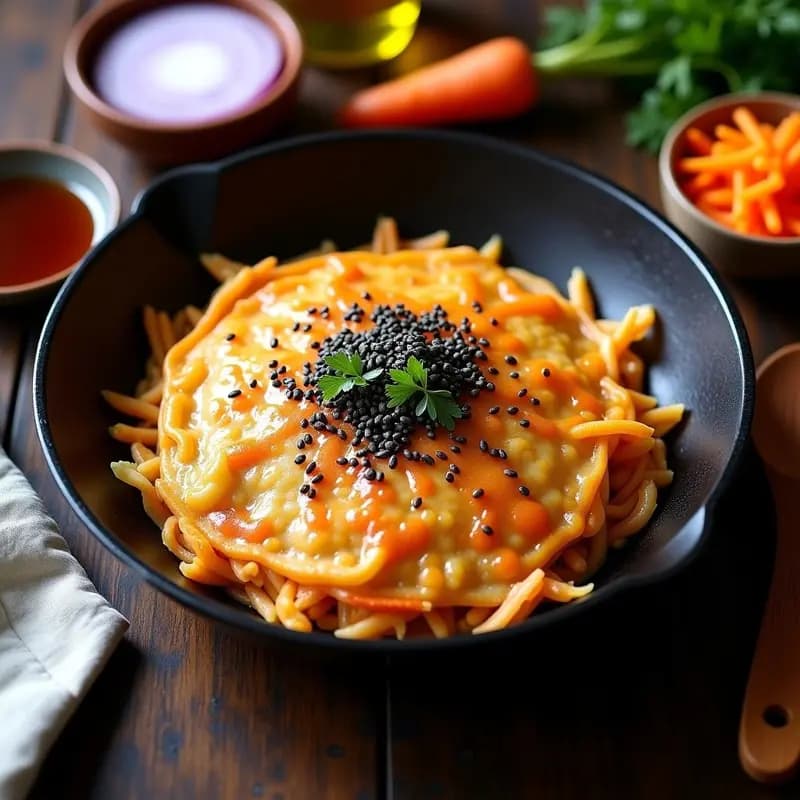 Okonomiyaki de Col y Zanahoria: Tortilla Japonesa Vegana con Salsa Teriyaki Sin Azúcar