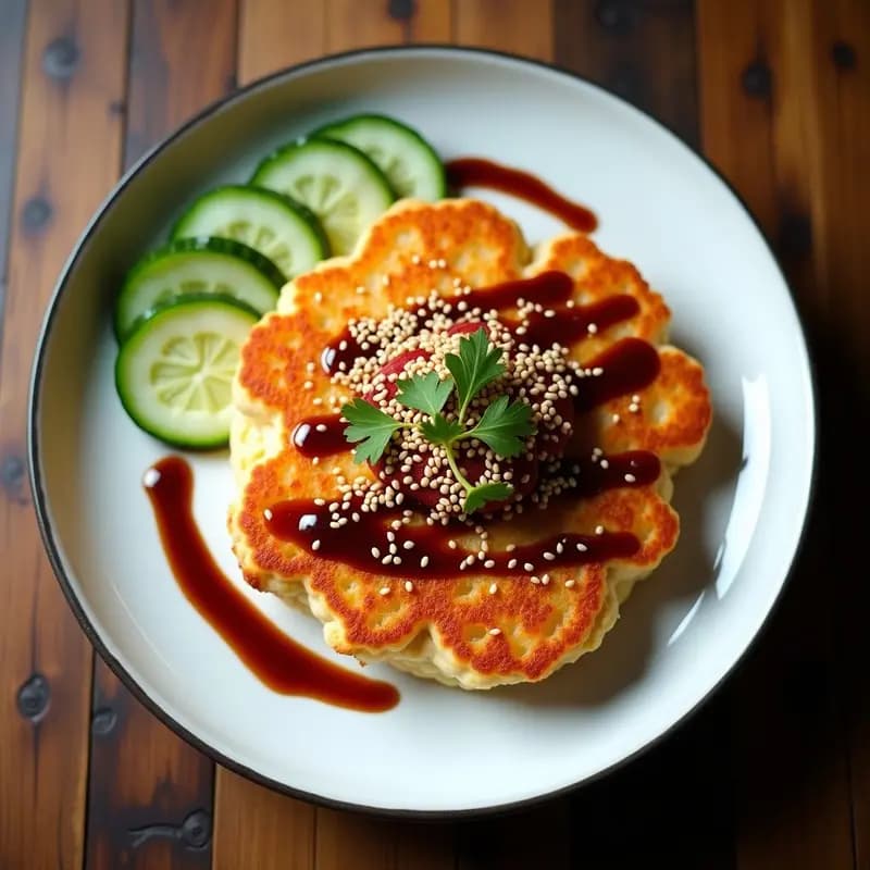 Okonomiyaki de Coliflor y Tofu con Salsa Umami: Receta Japonesa Sin Harina y Sin Gluten