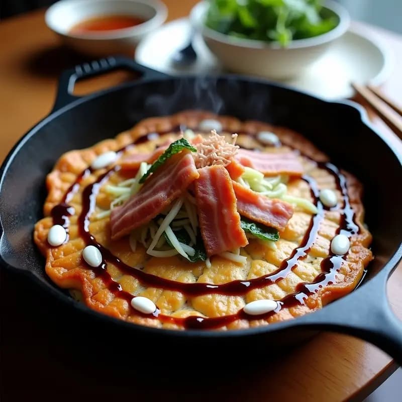 Okonomiyaki Japonés con Repollo y Bacon: Receta Salada y Dulce en Sartén