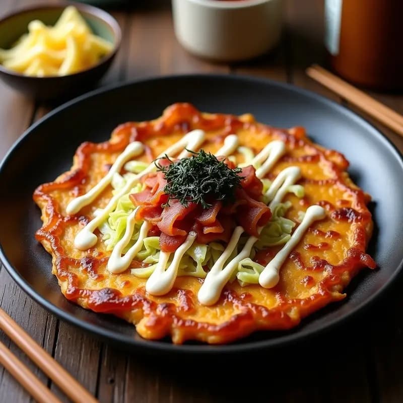 Okonomiyaki con Repollo y Bacon: Receta Japonesa Salada-Dulce para Desayunar