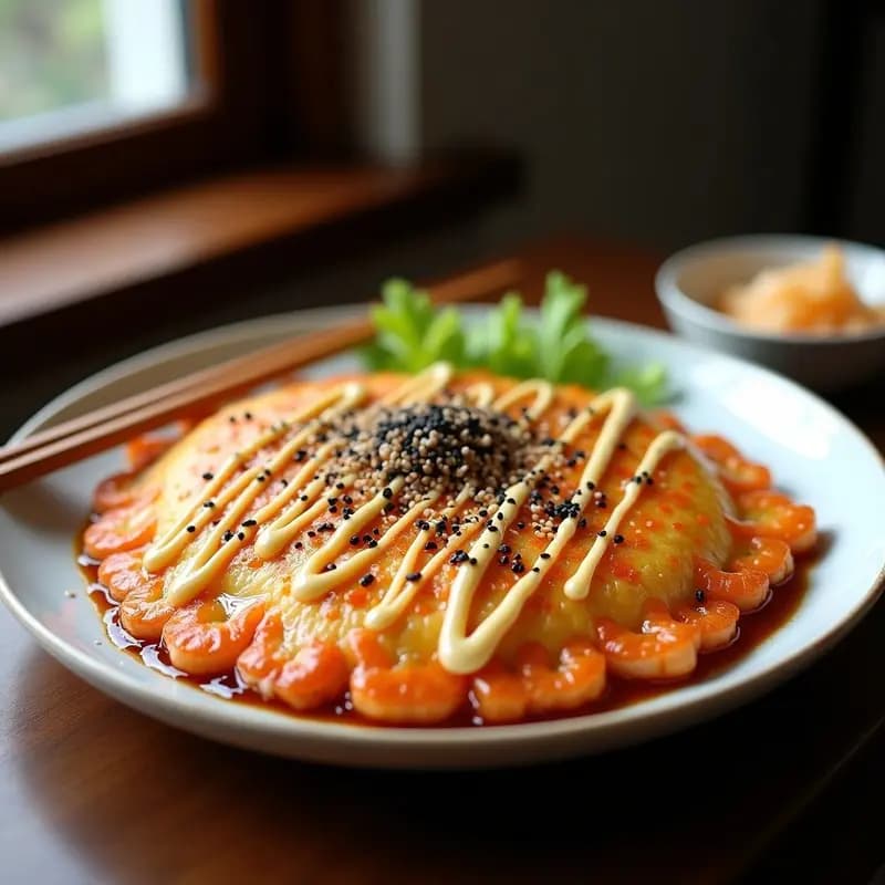 Okonomiyaki de Repollo y Camarones: Receta Japonesa Salada y Crujiente en Sartén