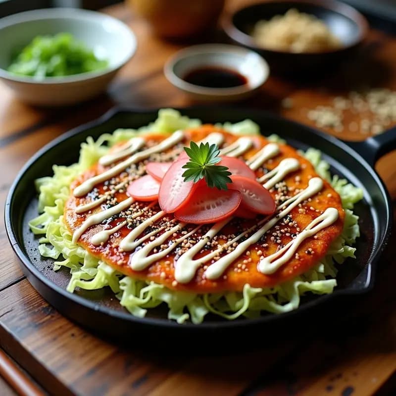 Okonomiyaki Japonés con Repollo y Cerdo: Receta en Plancha en 15 Minutos