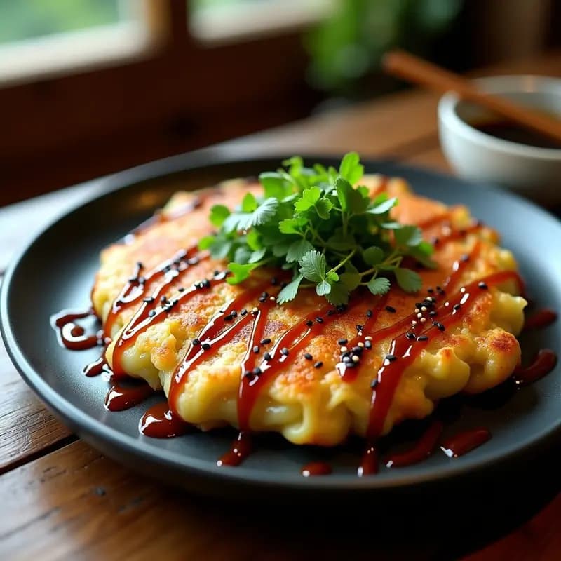 Okonomiyaki de Repollo y Gamas con Salsa Okonomi: Receta Japonesa Vegana y Crujiente