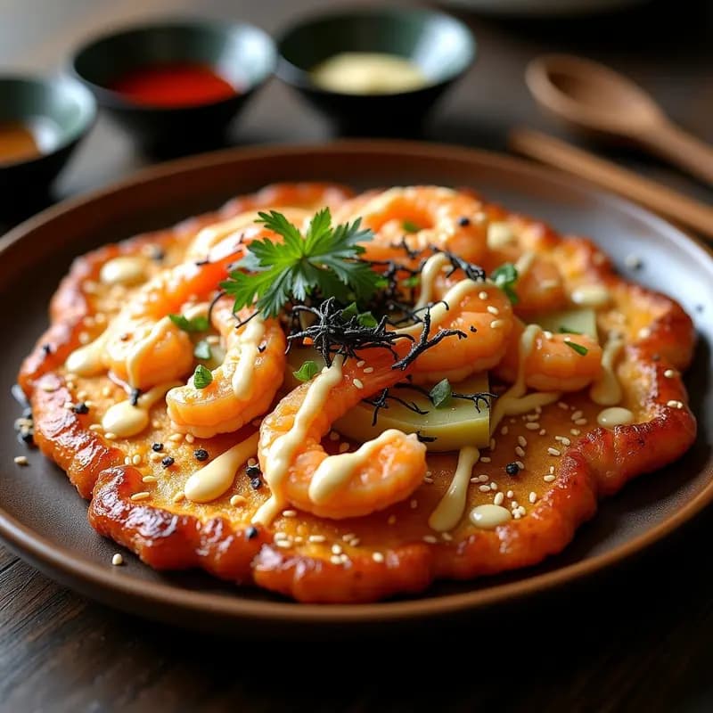 Okonomiyaki de Repollo y Gambas con Salsa Okonomi: Receta Japonesa en Plancha o Airfryer
