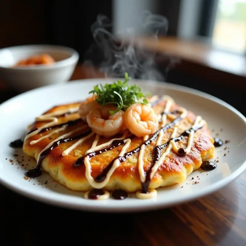 Okonomiyaki Japonés con Repollo y Gambas: Tortilla Salada Crujiente