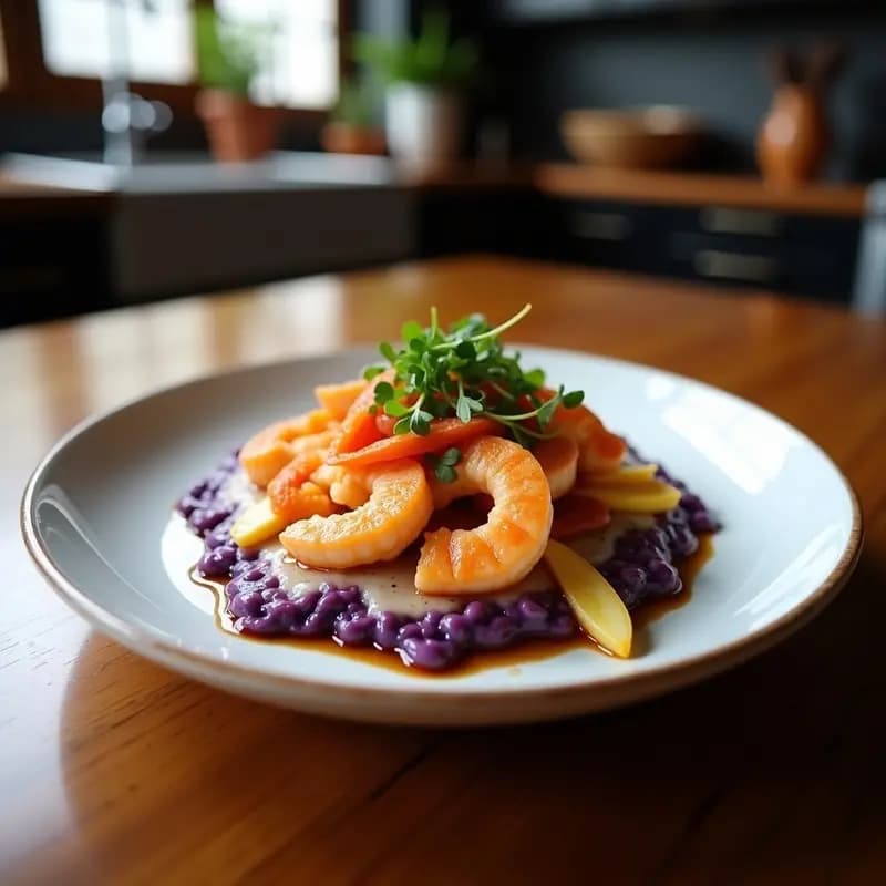 Okonomiyaki de Repollo Morado y Camarones: Pancake Japonés con Toque Gourmet
