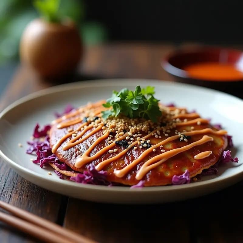 Okonomiyaki Japonés con Repollo Morado y Mayonesa Sriracha: Tortita Salada en 20 Minutos