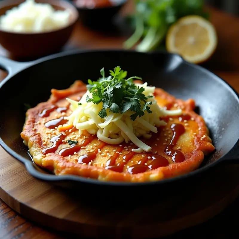 Okonomiyaki Japonés con Repollo y Salsa Teriyaki: Receta en Sartén Sin Harina