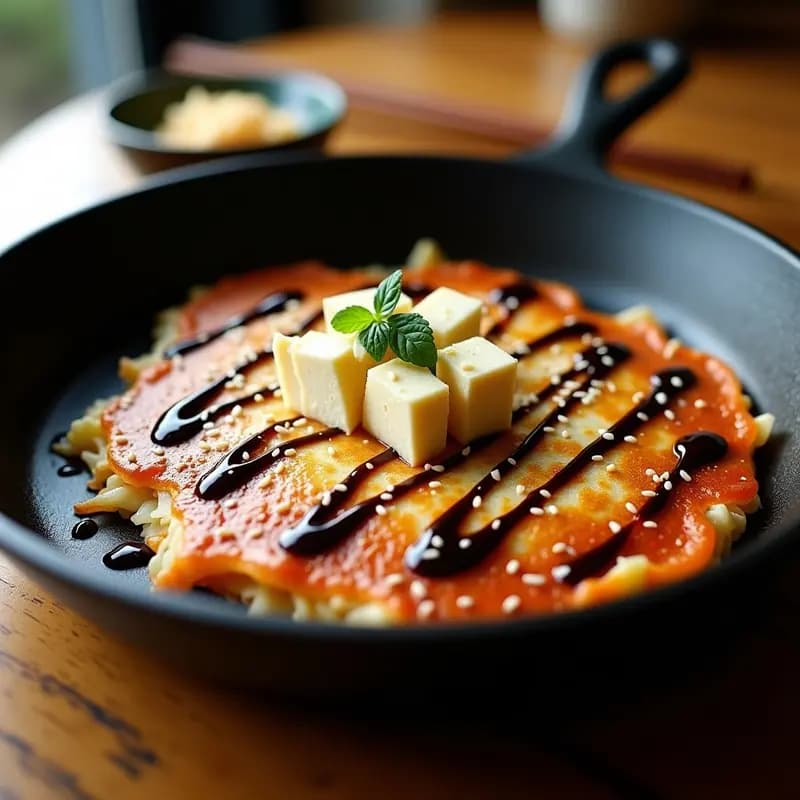 Okonomiyaki Japones de Repollo y Tofu: Versión Vegana en Sartén
