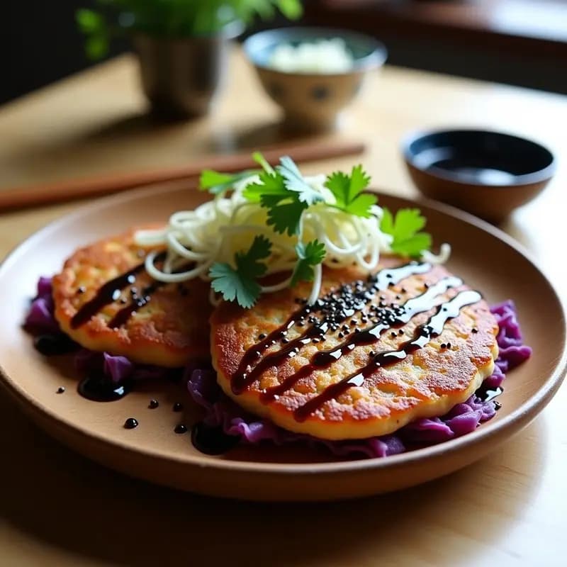 Okonomiyaki Vegano con Col Morada y Salsa Umami: Receta Japonesa en Airfryer