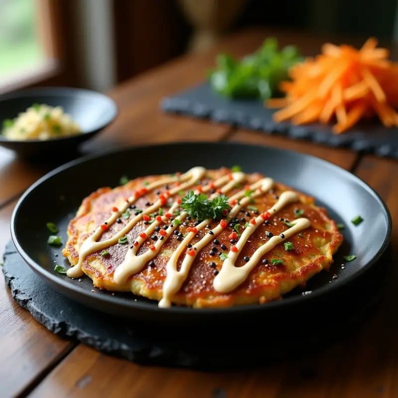 Okonomiyaki Japonés de Col Rizada y Zanahoria: Panqueque Salado Vegano
