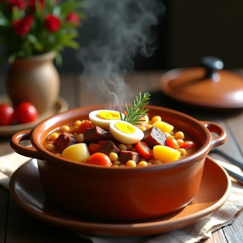 Olla Podrida: Cocido Español con Garbanzos, carne y Embutidos