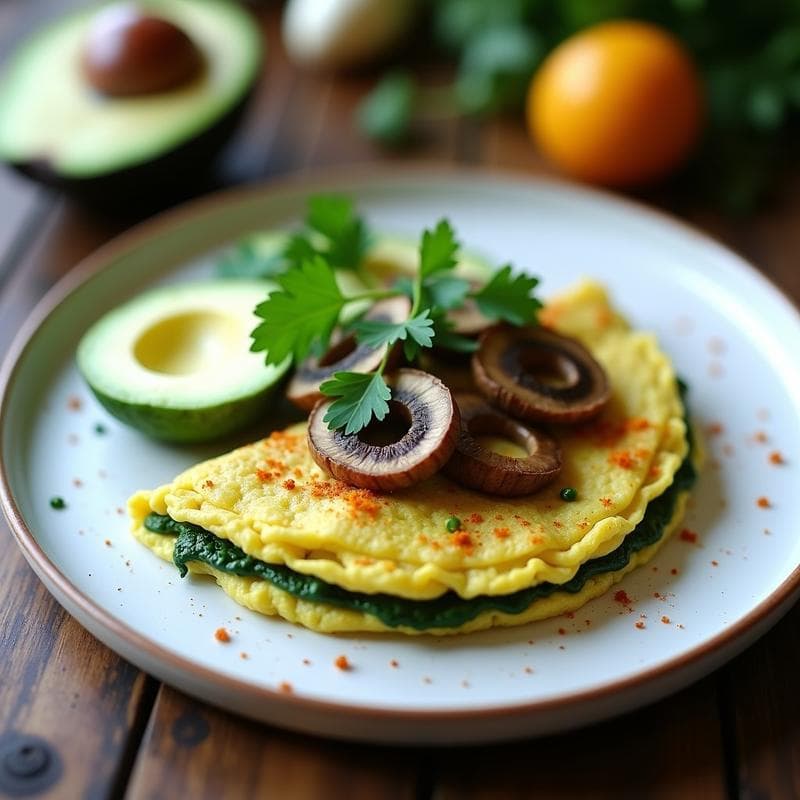 Omelette de Espirulina y Champiñones Portobello: Desayuno Alta en Proteína y Vegano