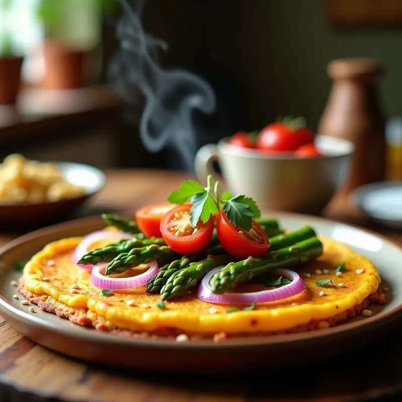 Chickpea Flour Omelette con Espárragos: Desayuno Indio Keto y Sin Gluten