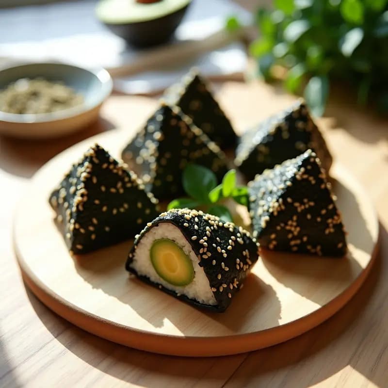 Onigiri de Aguacate y Semillas de Sésamo: Bocaditos Japoneses Veganos y Sin Gluten