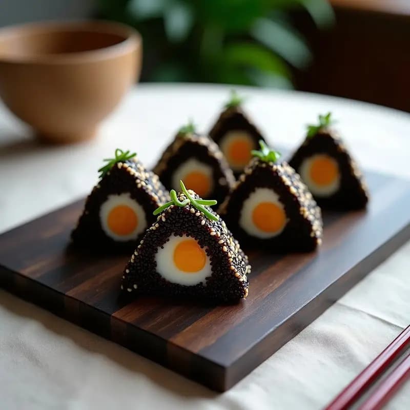 Onigiri de Arroz Integral con Trufa Negra y Sésamo: Receta Japonesa de Autor