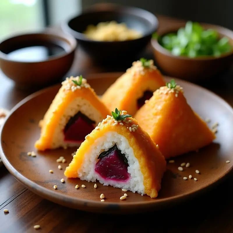 Onigiri de Remolacha y Queso Halloumi: Receta Japonesa Vegana y Crispy en Airfryer