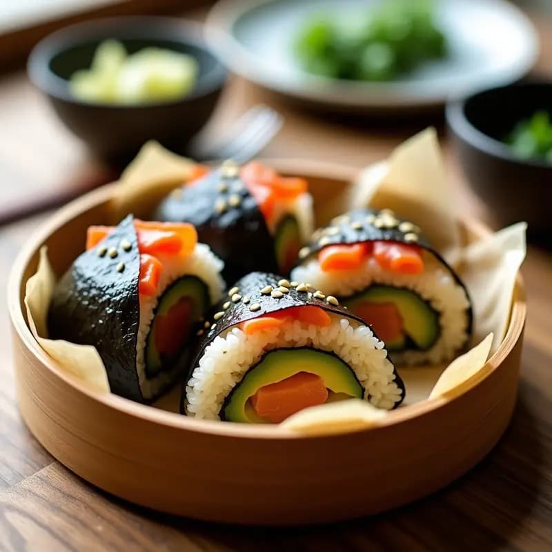 Onigiri Japonés de Salmón y Aguacate: Bocado Rápido y Nutritivo para el Tupper