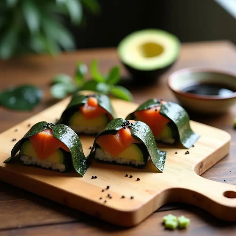 Onigiri de Salmón Ahumado y Aguacate: Snack Japonés Keto con Algas Nori