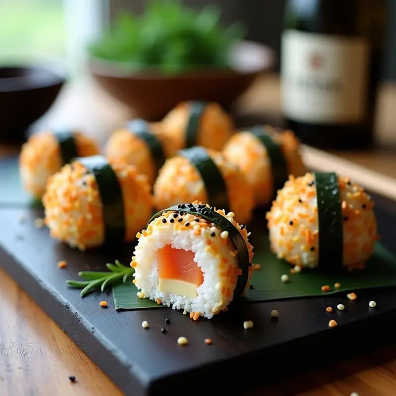 Onigiri Japonés Relleno de Salmón Ahumado y Queso Filadelfia: Aperitivo Keto en 15 Minutos