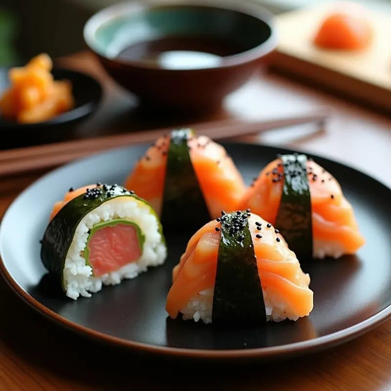 Onigiri Japonés de Salmón Ahumado y Wasabi: Bocados Tradicionales en 15 Minutos