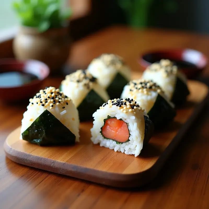 Onigiri Japonés de Salmón y Umeboshi: Receta Tradicional con Algas Nori y Sésamo