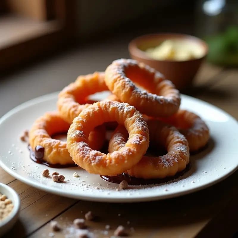 Onion Rings de Cebolla Morada con Cobertura de Chocolate Negro: Aperitivo Crujiente con Toque Gourmet