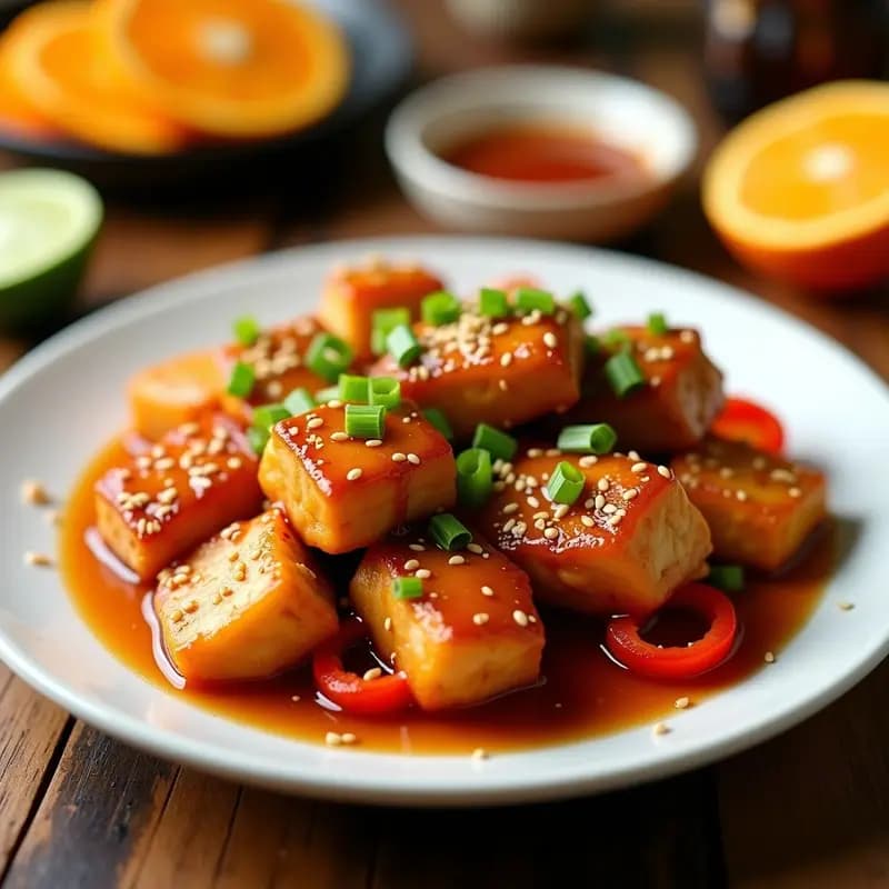 Orange Chicken Vegano con Salsa de Naranja y Jengibre: Receta China Crujiente en Airfryer