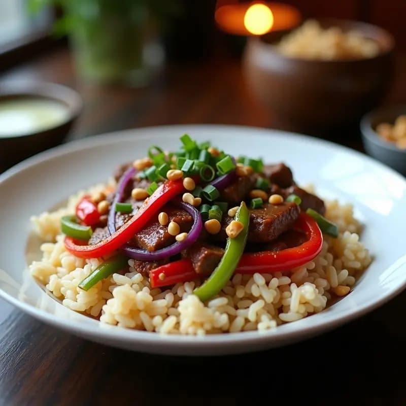 P Pepper Steak con Arroz Basmati: Receta China de Carne Salteada